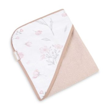Kapuutsiga vannirätik beebidele "Luvi flori dusty pink"100x100cm 