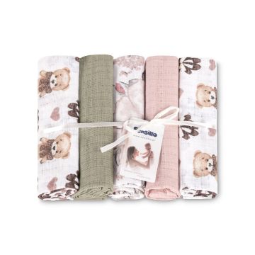 Puuvillaste marli lapid komplekt, 5 tükki, "Teddy"
