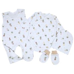 Kraitelis kūdikiui - šliaužtinukai, marškinėliai, kepurytė, pirštinytės su meškiukais