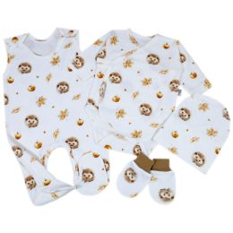Kraitelis kūdikiui - šliaužtinukai, marškinėliai, kepurytė, pirštinytės su meškiukais